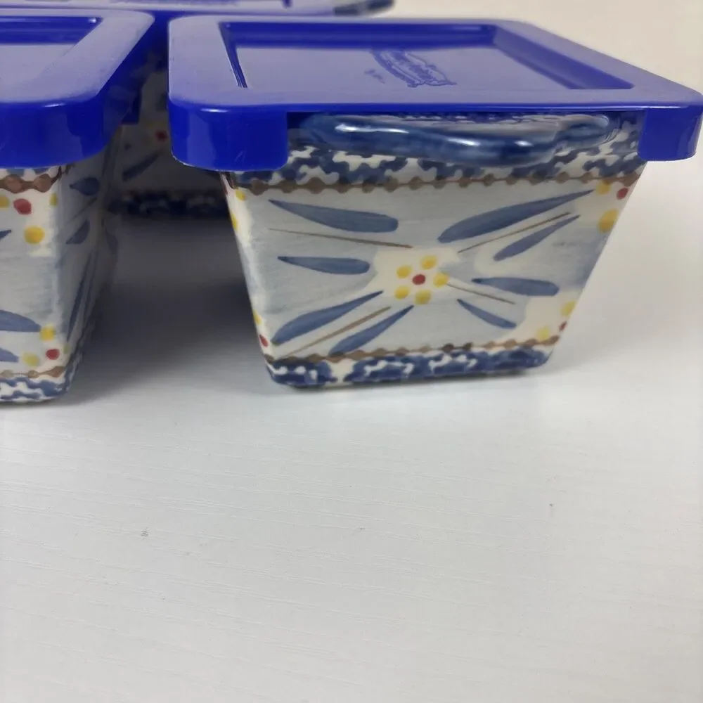 Temptations Ramekin Old World Blue Baking Dish Lids 3.75